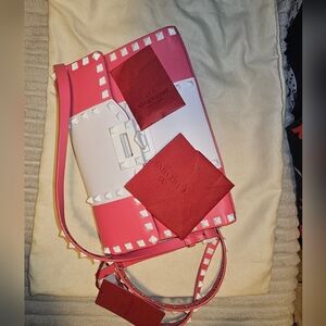 Valentino Pink and White Studded Shoulder Bag